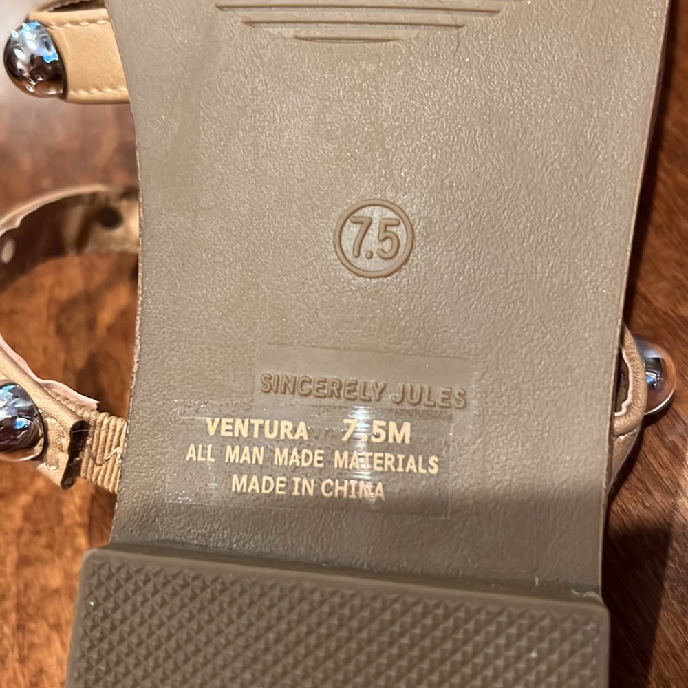 Sincerely Jules Ventura Tan Studded Gladiator Sandals Silver Ball Tan Slides 7.5 - Picture 10 of 17